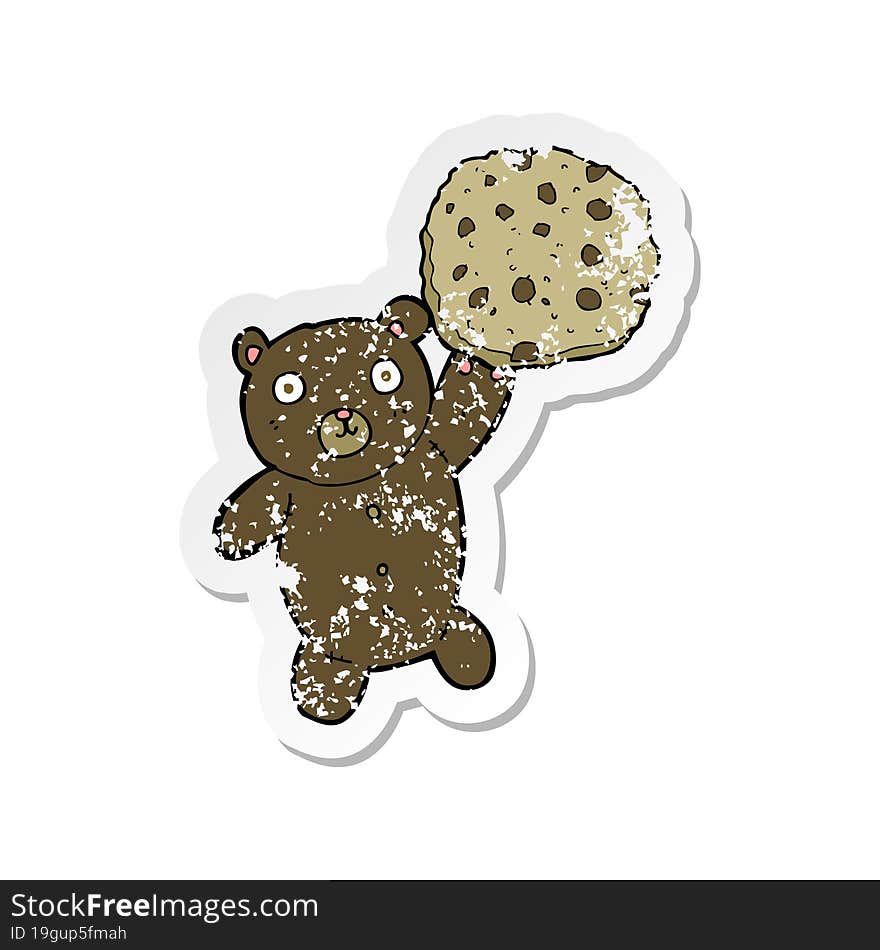 retro distressed sticker of a bear with cookie