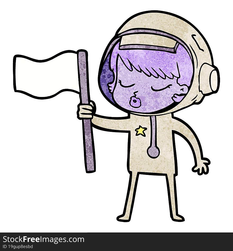 cartoon pretty astronaut girl planting flag. cartoon pretty astronaut girl planting flag