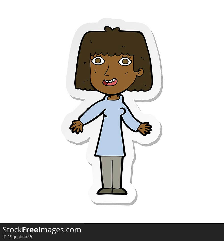 Sticker Of A Cartoon Happy Woman