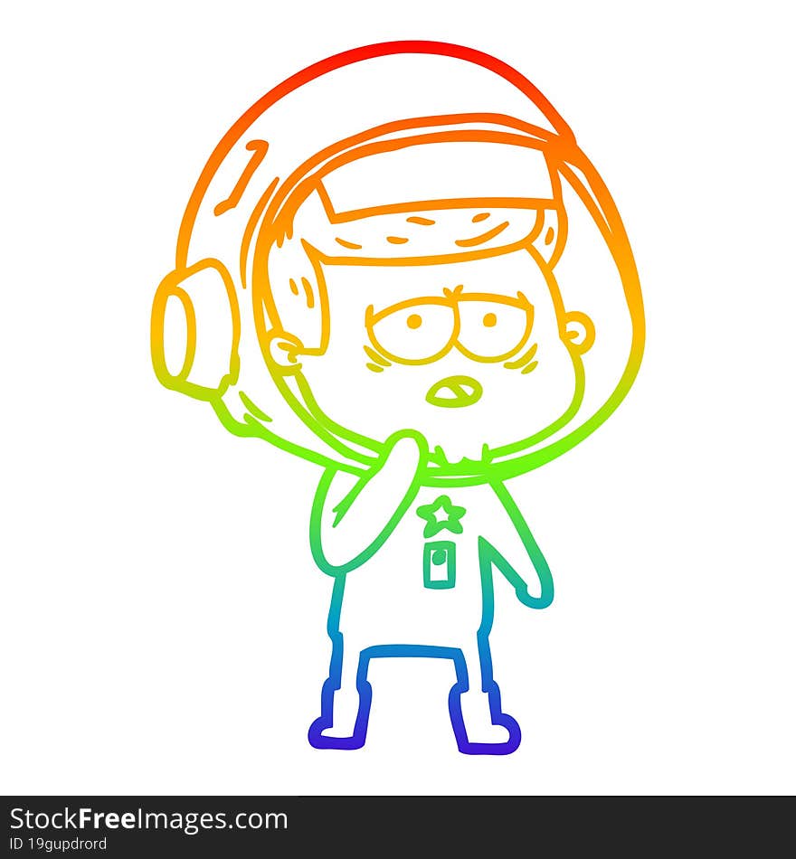 rainbow gradient line drawing cartoon tired astronaut