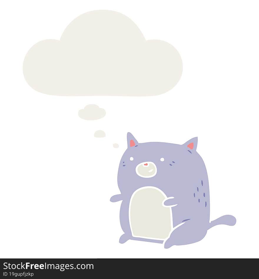 cartoon cat with thought bubble in retro style