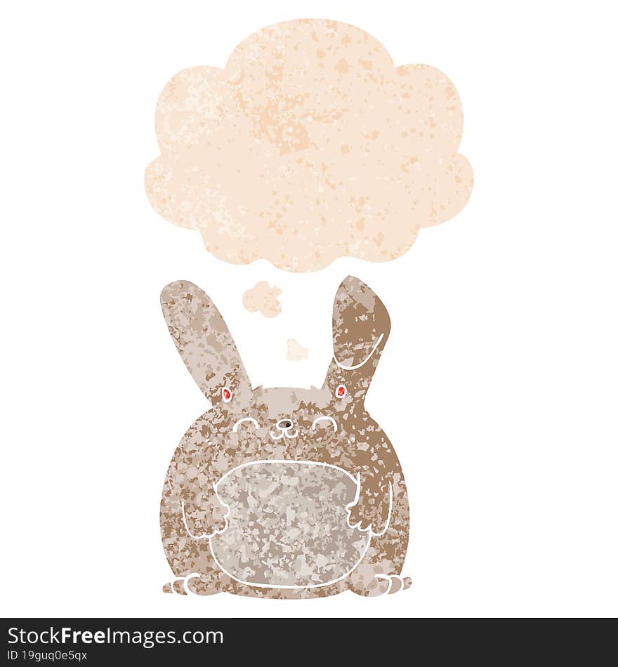 cartoon rabbit and thought bubble in retro textured style