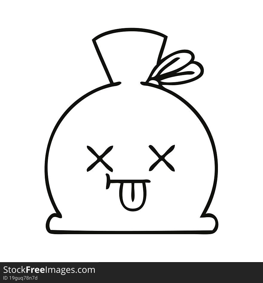 line drawing cartoon of a sack. line drawing cartoon of a sack