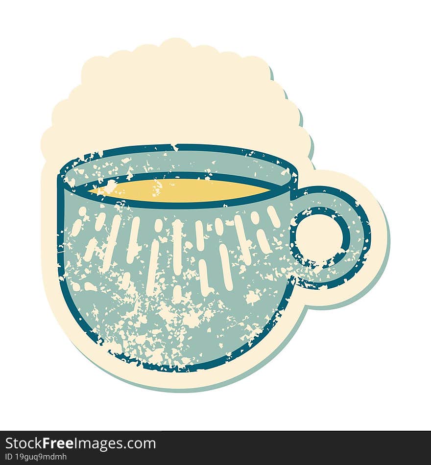 distressed sticker tattoo style icon of cup of coffee