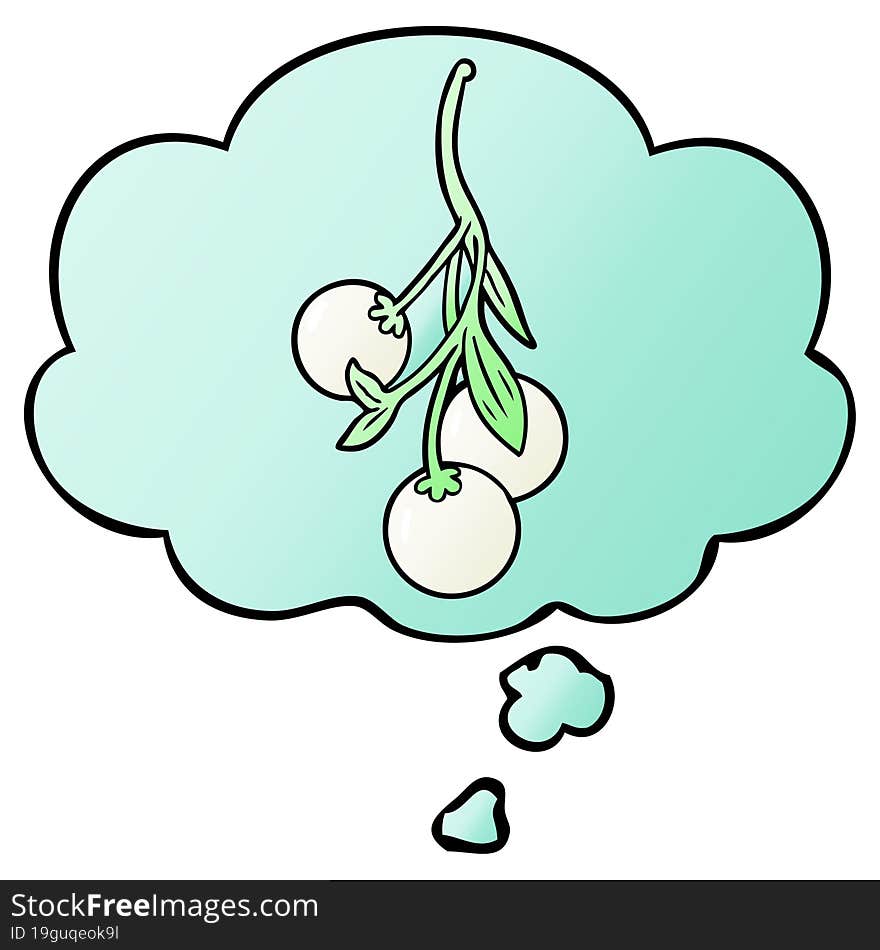 cartoon mistletoe and thought bubble in smooth gradient style