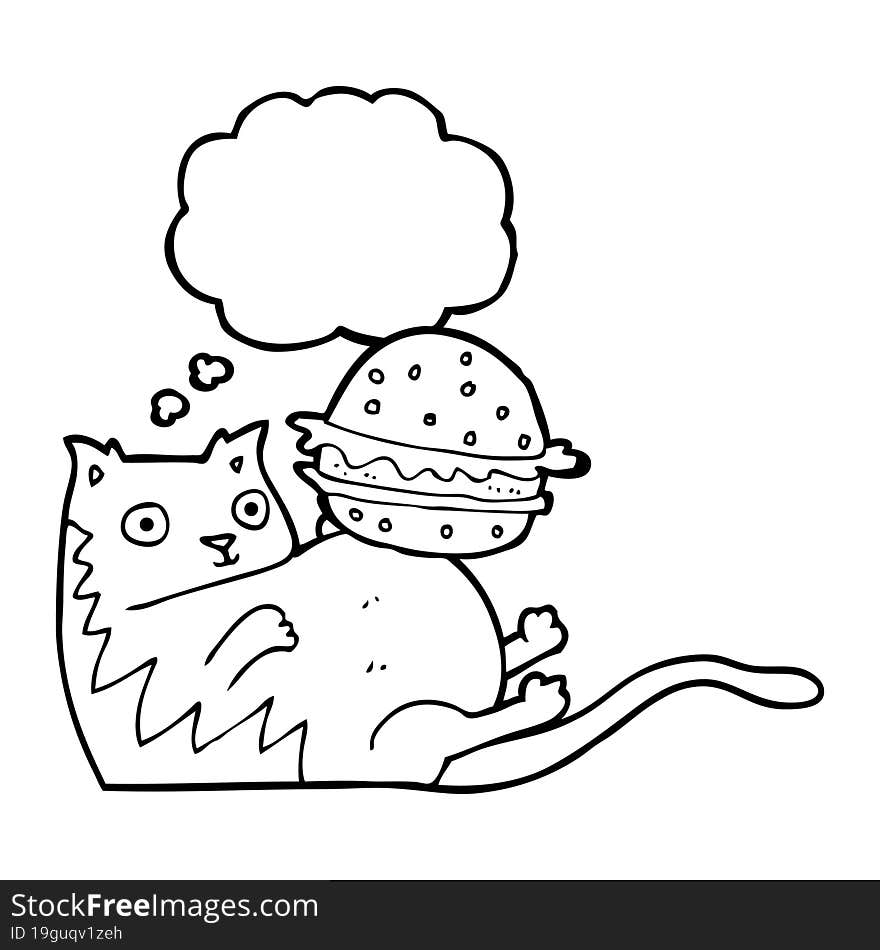 thought bubble cartoon fat cat with burger