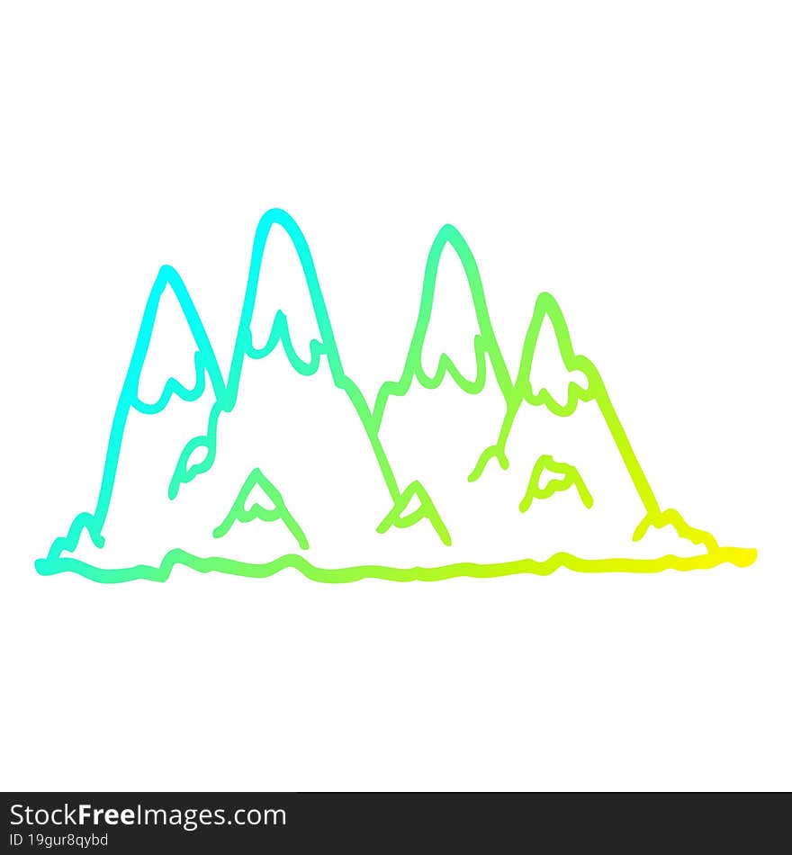 Cold Gradient Line Drawing Cartoon Mountain Range