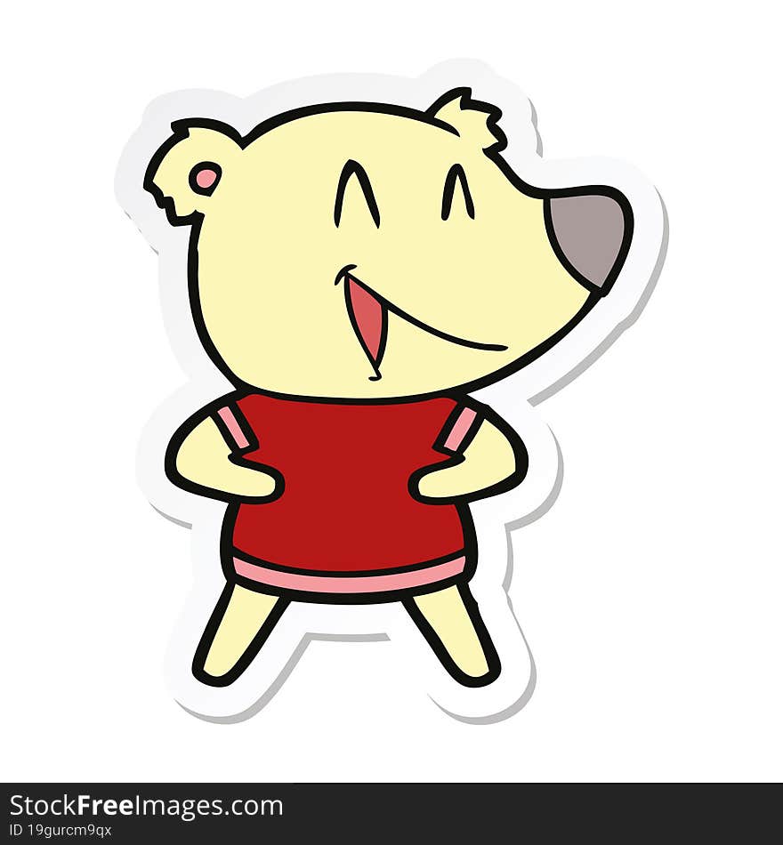 sticker of a laughing bear cartoon