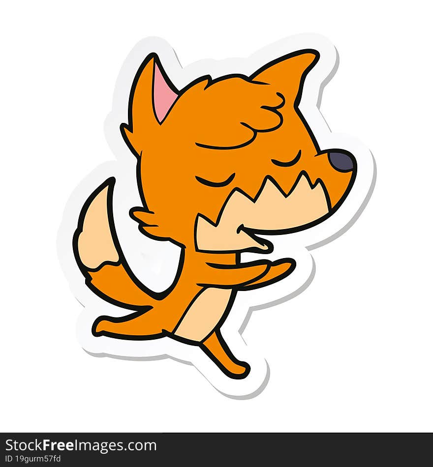 Sticker Of A Friendly Cartoon Fox Running