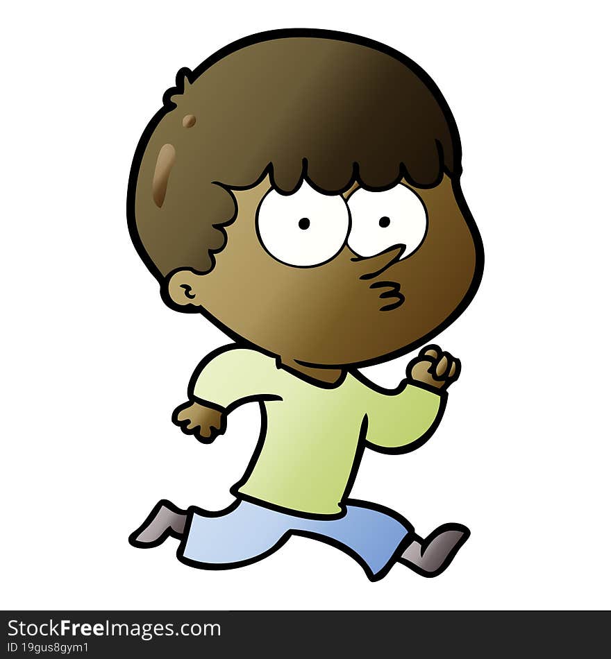 cartoon curious boy running. cartoon curious boy running