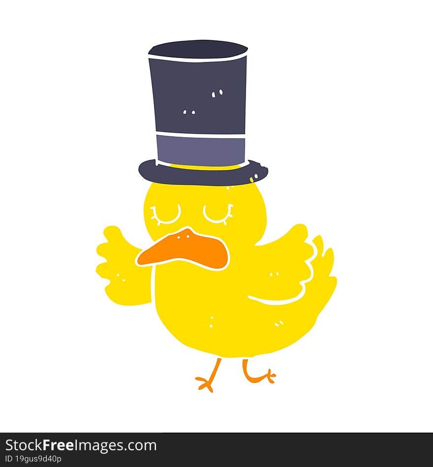 flat color style cartoon duck wearing top hat