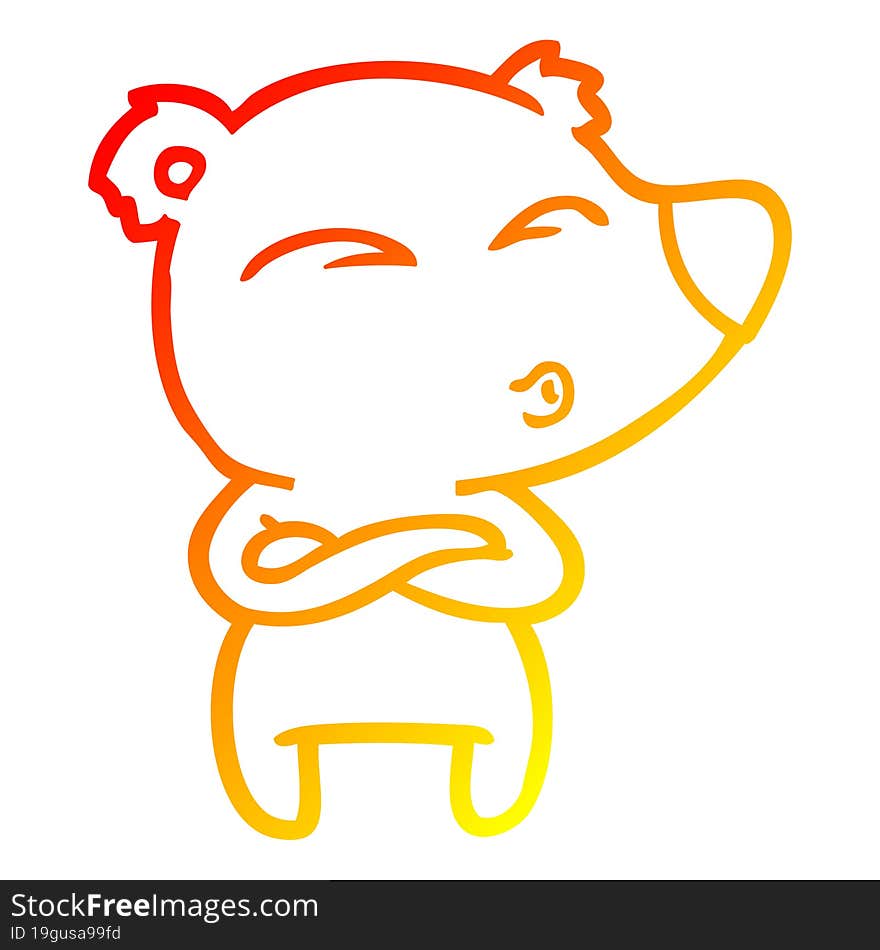 Warm Gradient Line Drawing Cartoon Whistling Bear