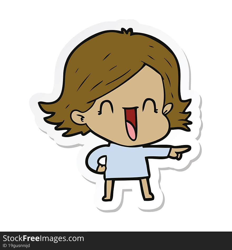 Sticker Of A Cartoon Laughing Woman