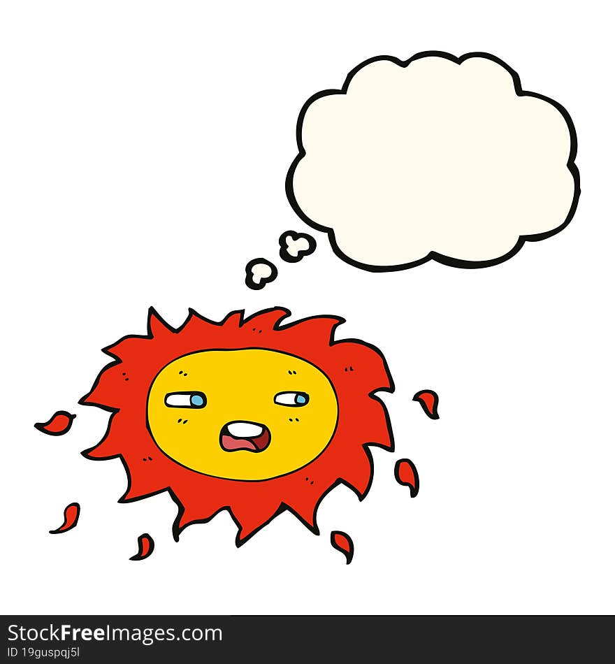 cartoon sad sun with thought bubble