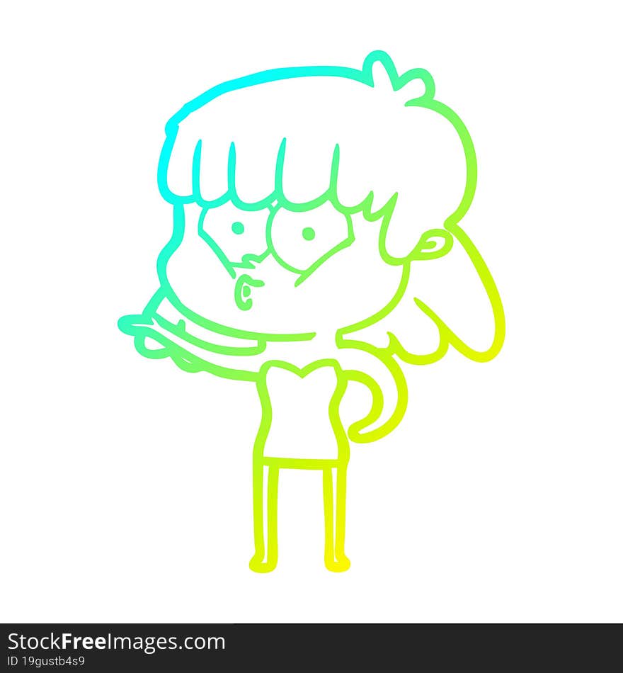 cold gradient line drawing cartoon whistling girl