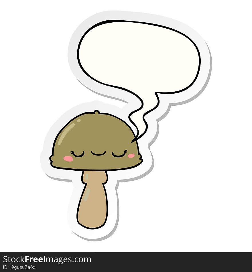 cartoon mushroom with speech bubble sticker. cartoon mushroom with speech bubble sticker