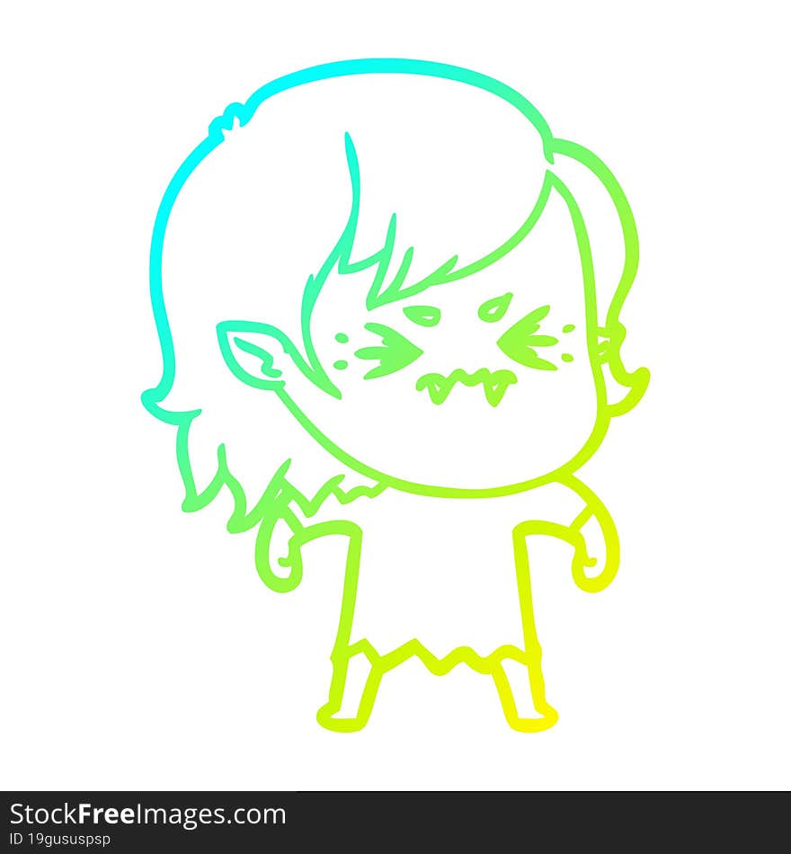 cold gradient line drawing annoyed cartoon vampire girl