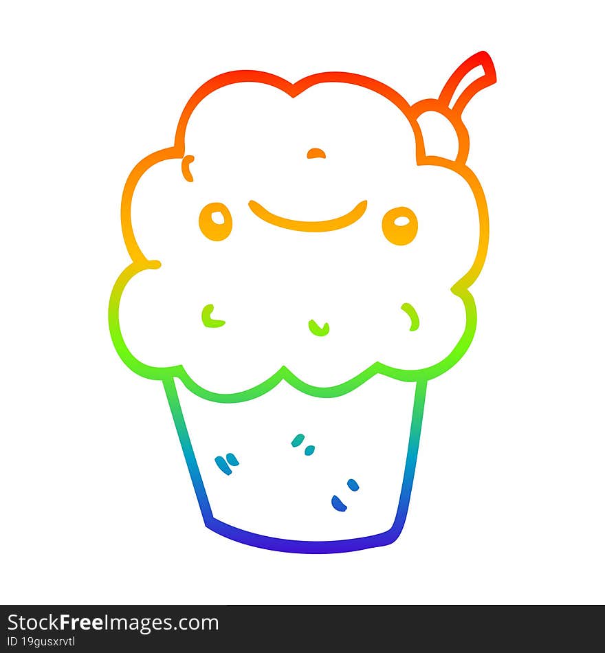 rainbow gradient line drawing of a cartoon cupcake