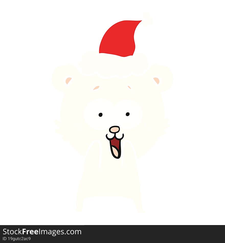 excited teddy bear flat color illustration of a wearing santa hat