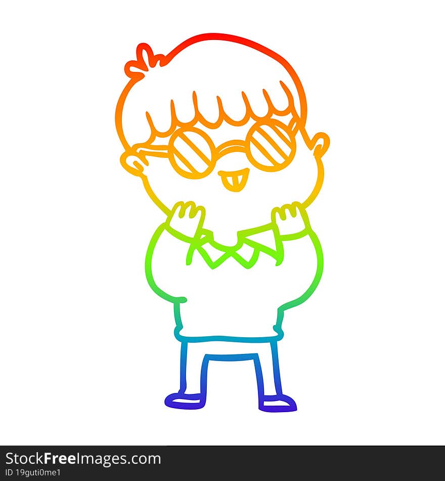 rainbow gradient line drawing of a cartoon boy wearing spectacles