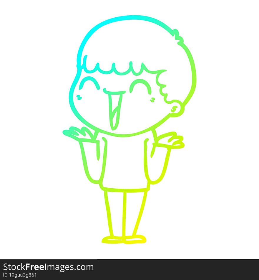 cold gradient line drawing of a cartoon happy man