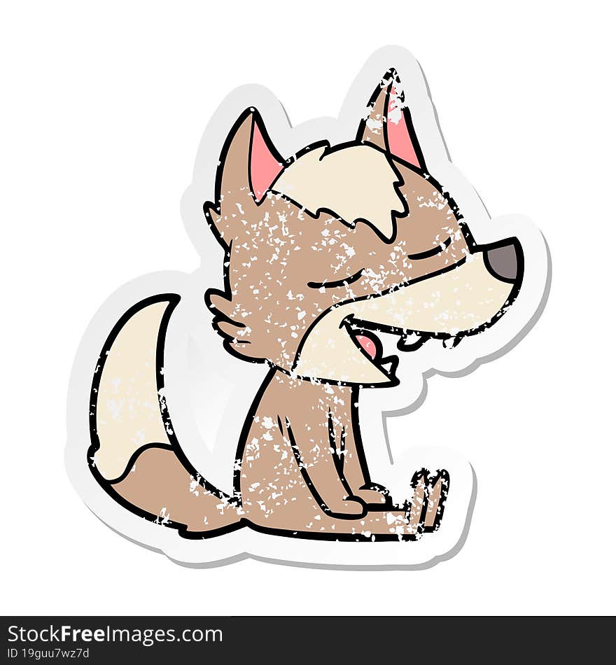 distressed sticker of a cartoon wolf laughing