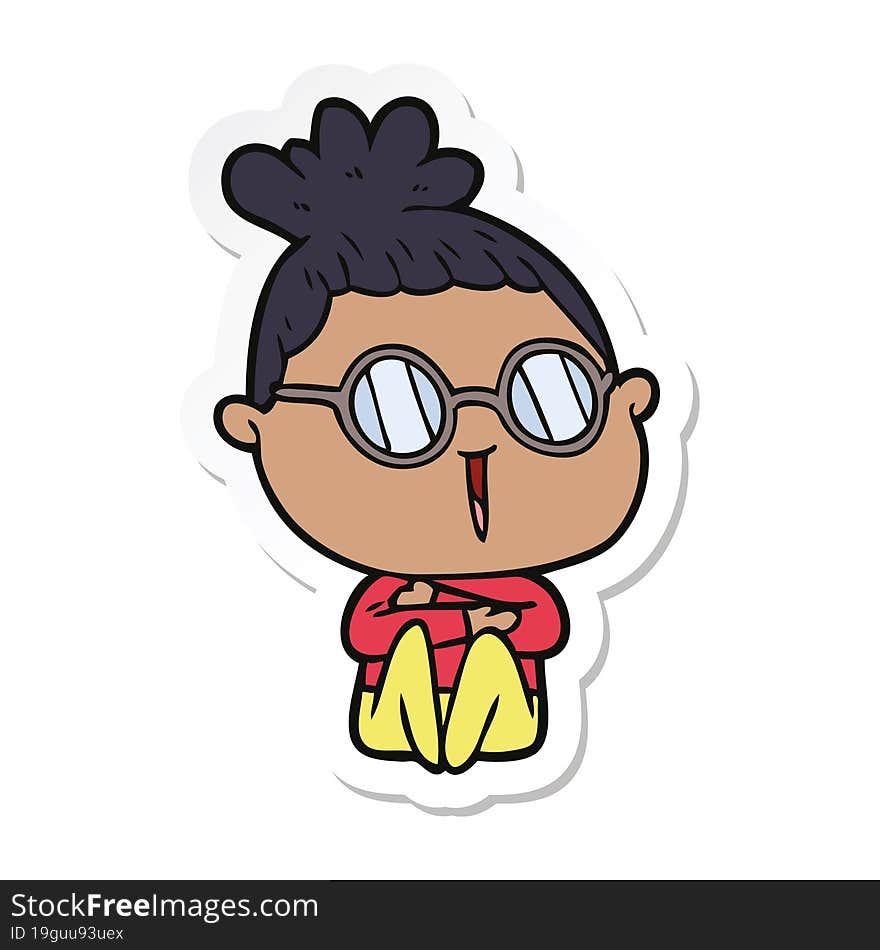 sticker of a cartoon woman wearing spectacles