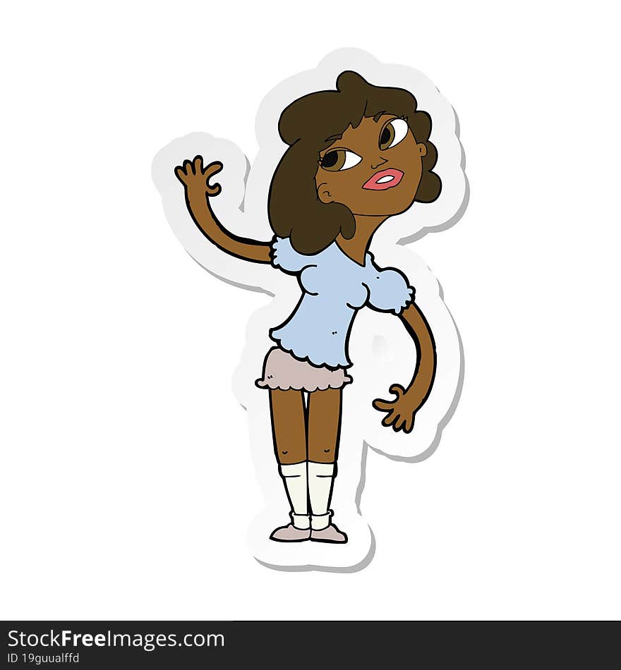 Sticker Of A Cartoon Woman Waving