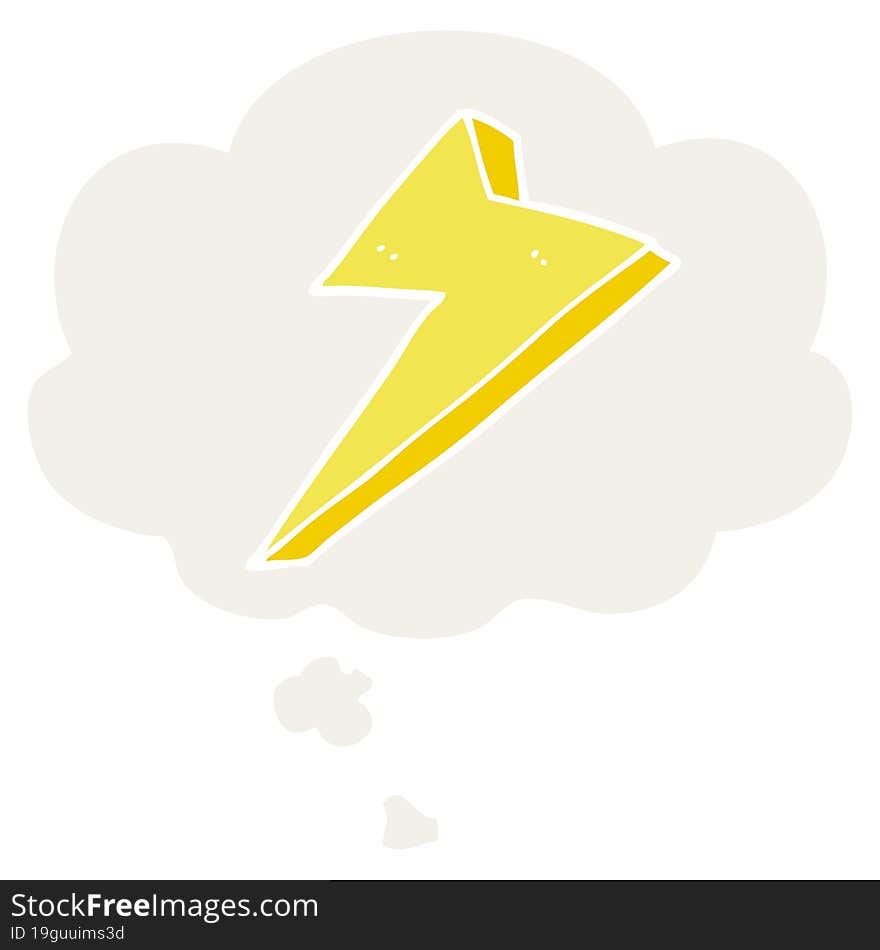 cartoon lightning and thought bubble in retro style