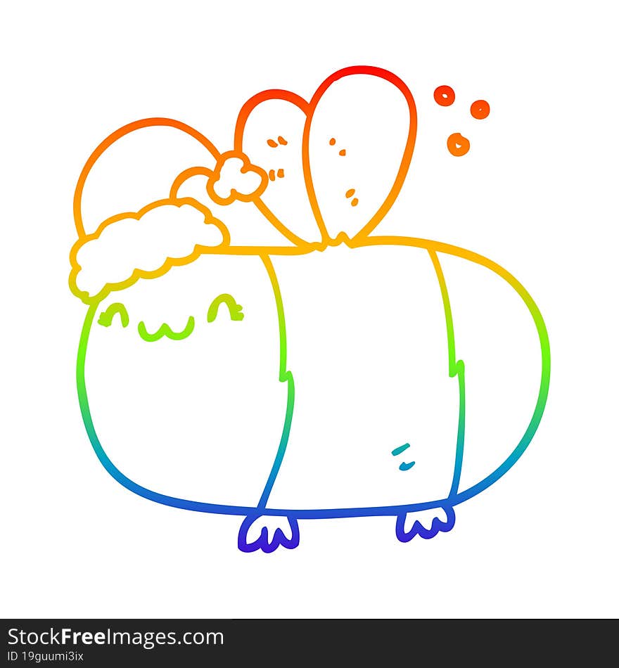 rainbow gradient line drawing of a cartoon christmas bee