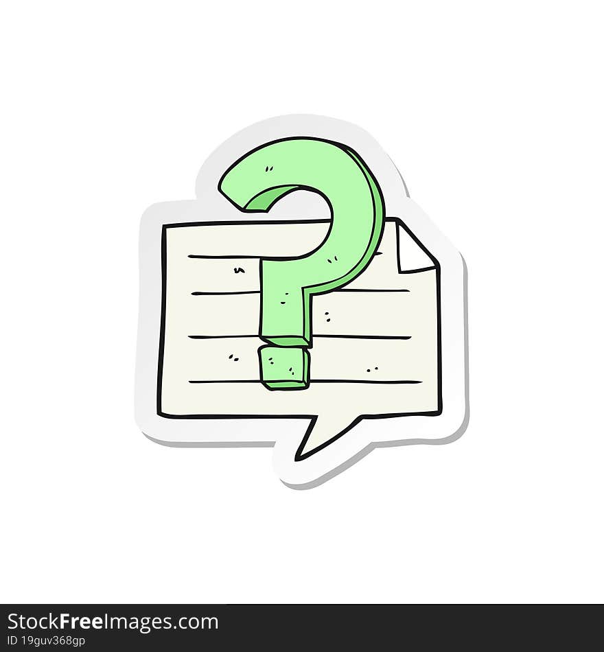 Sticker Of A Cartoon Question Mark Speech Bubble