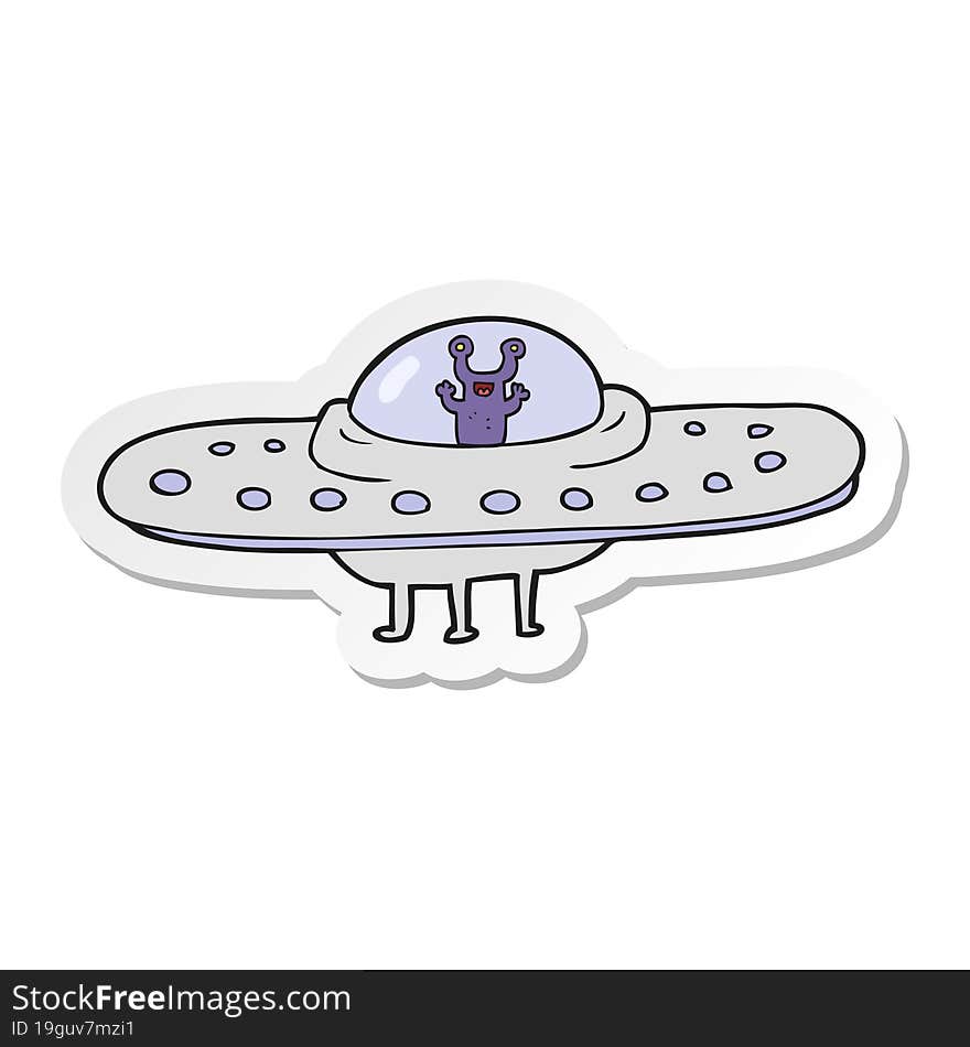 Sticker Of A Cartoon Flying Saucer