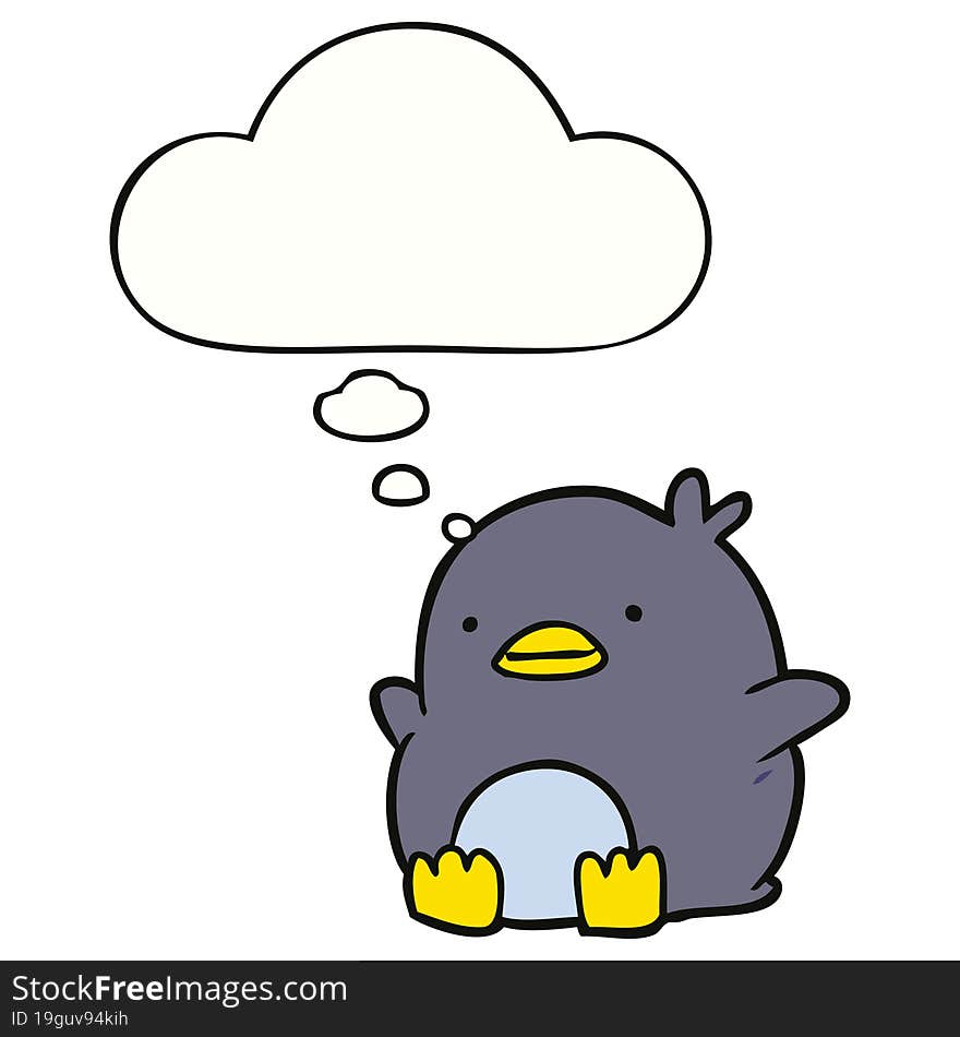 cute cartoon penguin with thought bubble. cute cartoon penguin with thought bubble