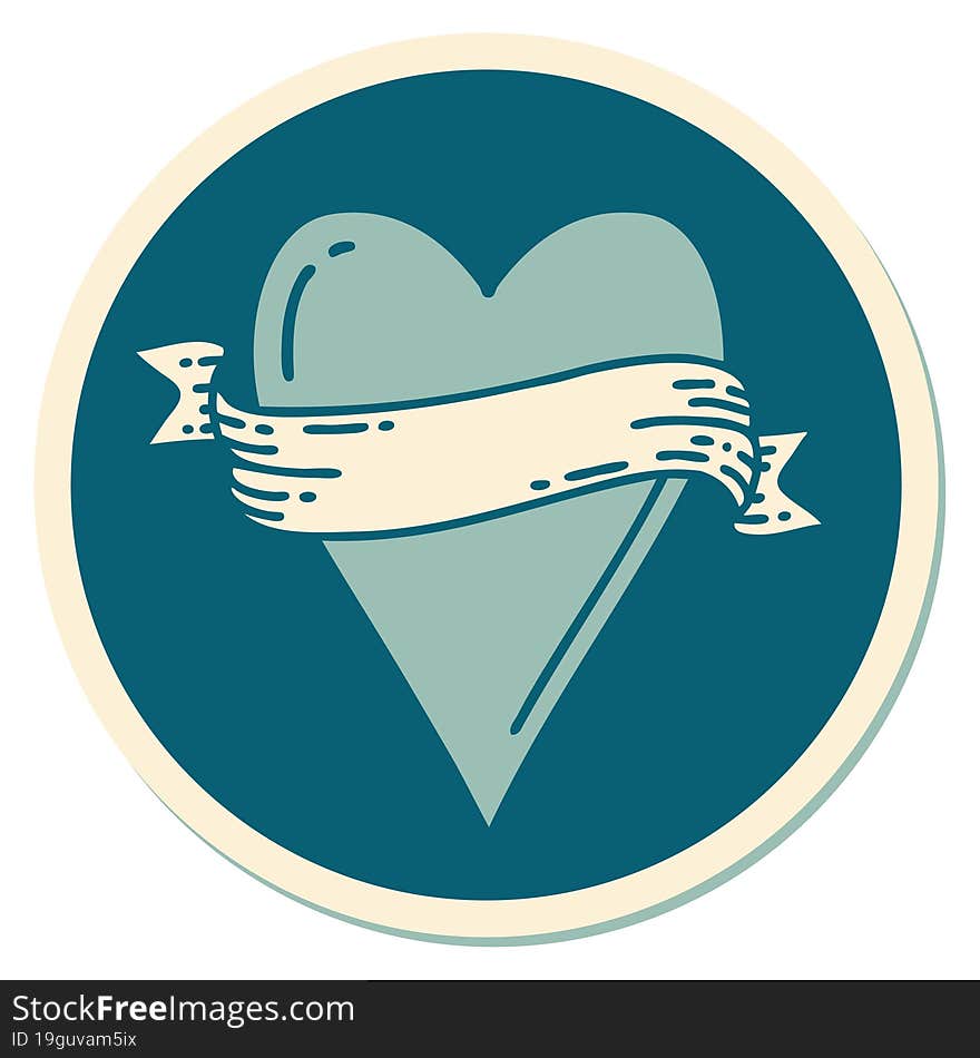 Tattoo Style Sticker Of A Heart And Banner