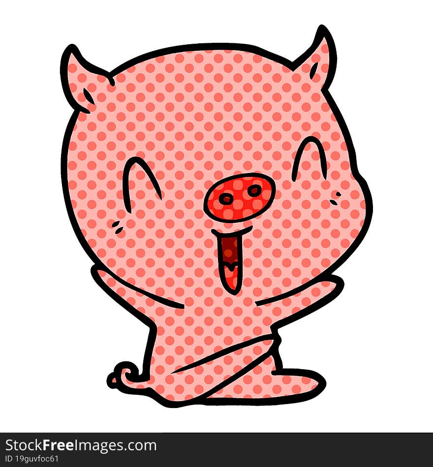 happy cartoon sitting pig. happy cartoon sitting pig