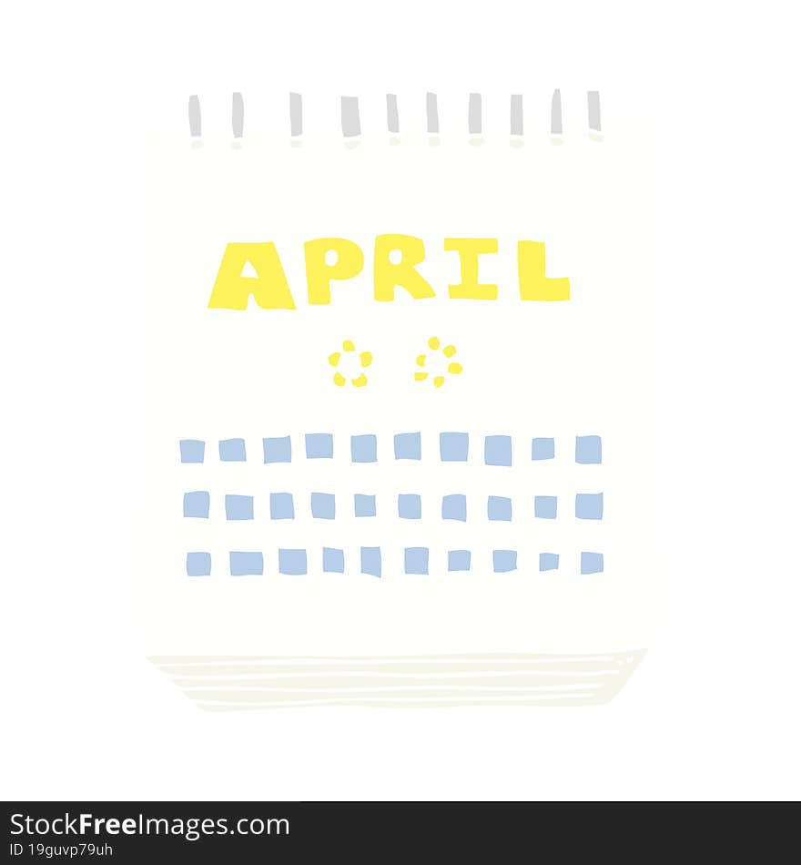 flat color illustration of a cartoon calendar showing month of April