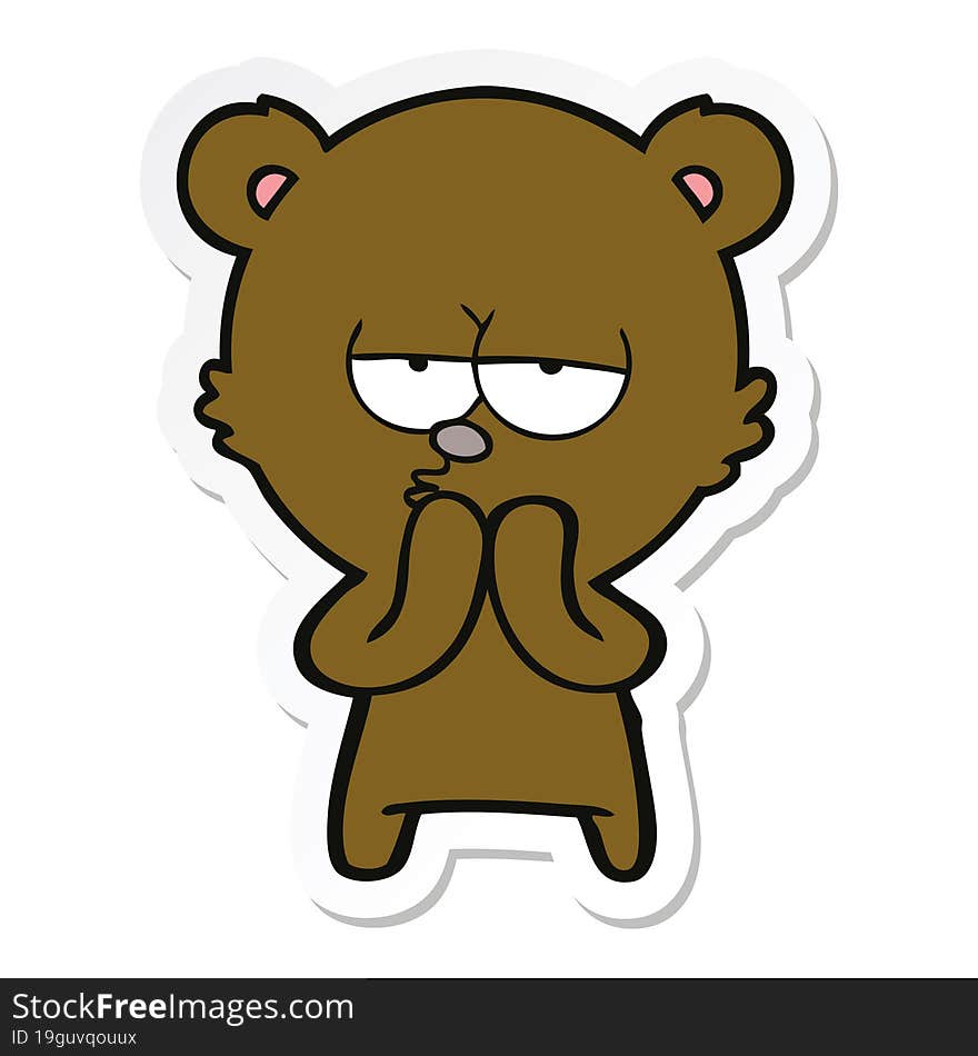 sticker of a bored bear cartoon