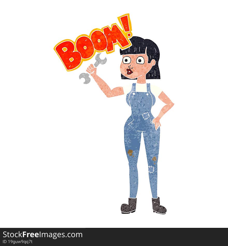 Retro Cartoon Mechanic Woman