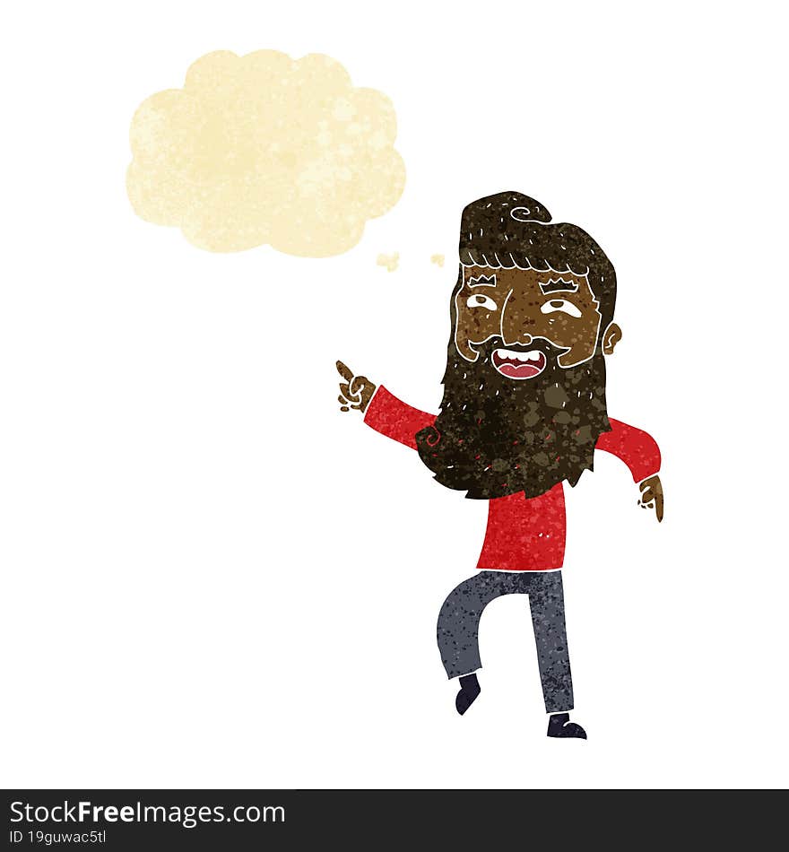 Cartoon Man With Beard Laughing And Pointing With Thought Bubble