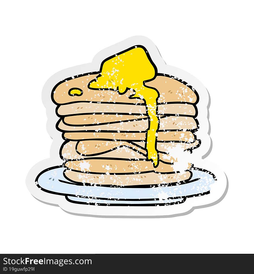 Distressed Sticker Of A Cartoon Stack Of Pancakes