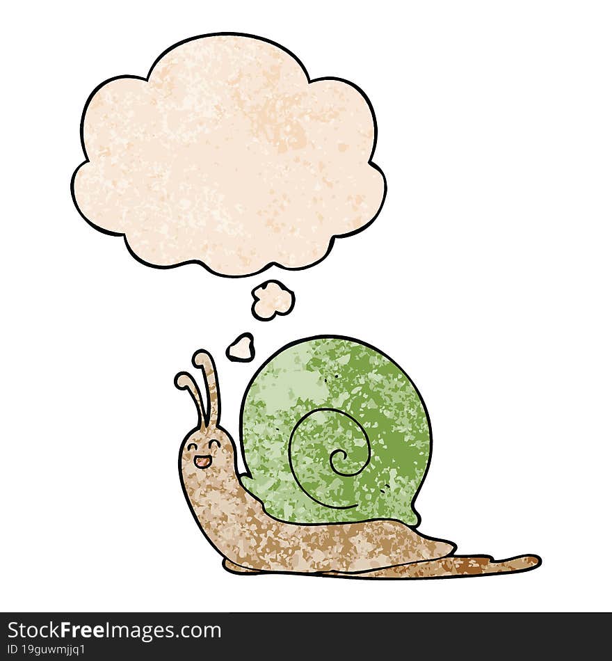 cartoon snail with thought bubble in grunge texture style. cartoon snail with thought bubble in grunge texture style