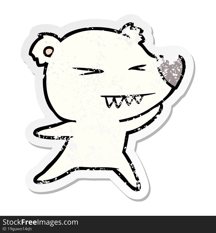 distressed sticker of a angry polar bear cartoon