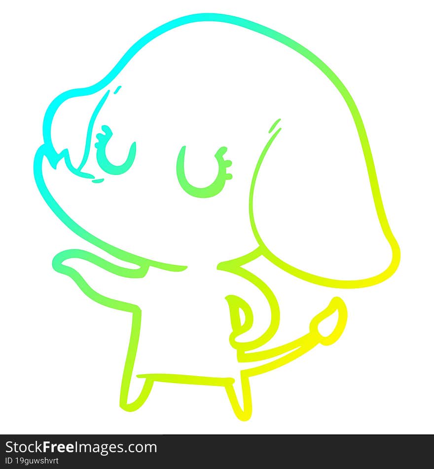 cold gradient line drawing cute cartoon elephant