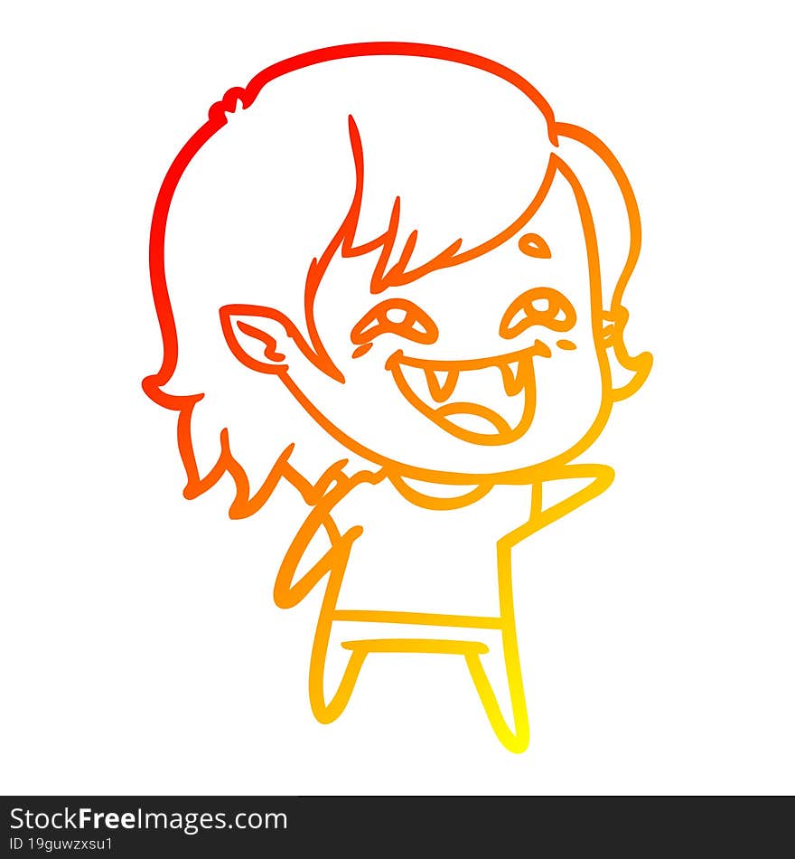 warm gradient line drawing of a cartoon laughing vampire girl