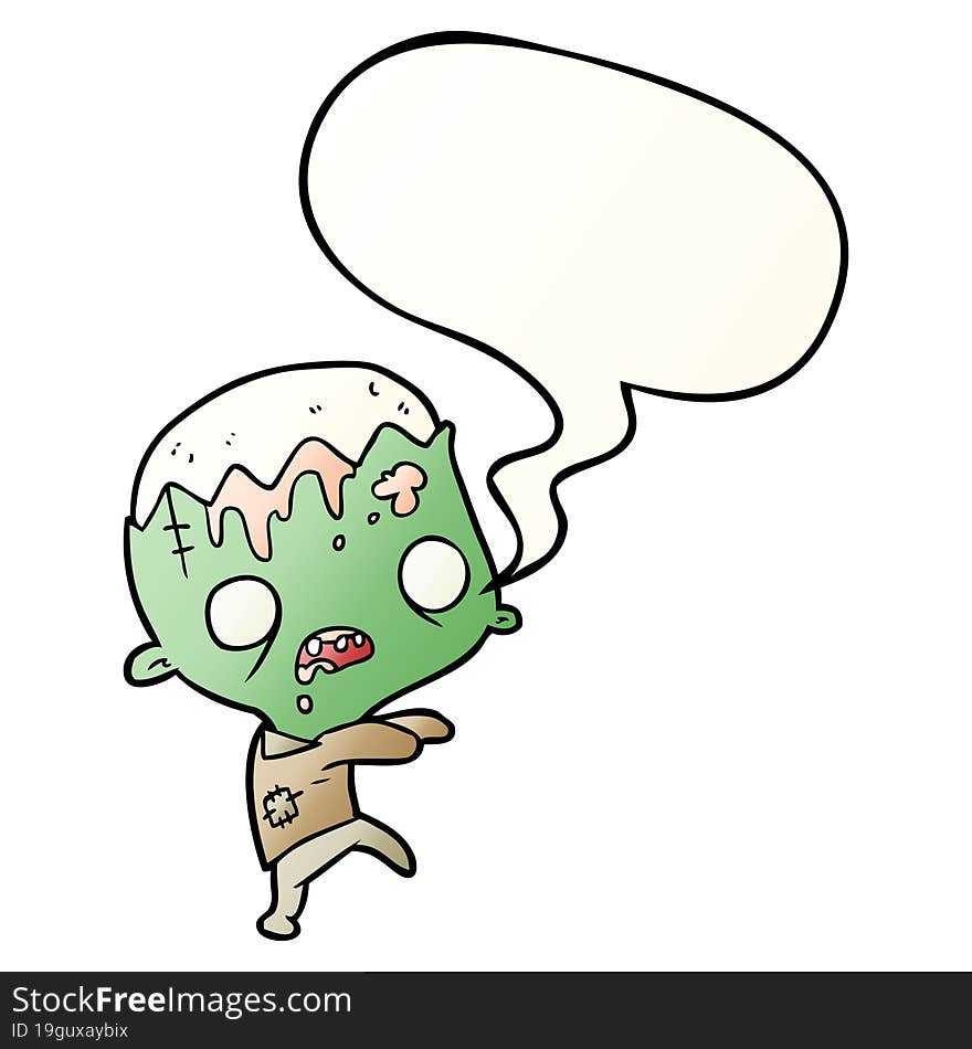 cute cartoon zombie and speech bubble in smooth gradient style