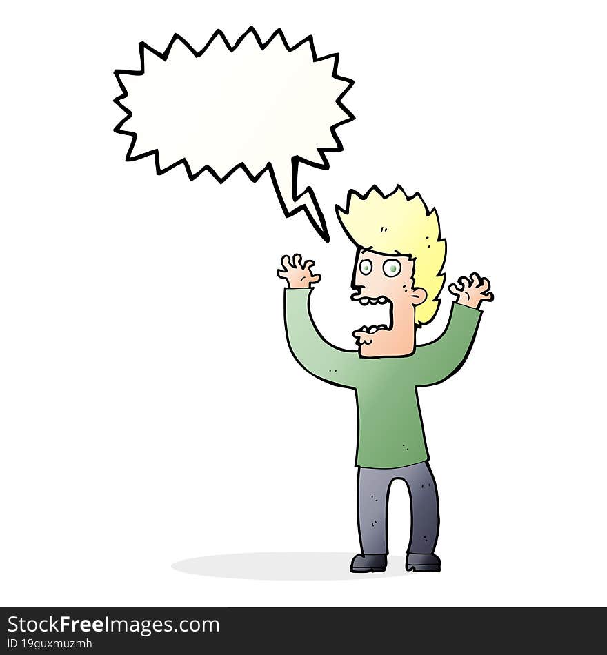 cartoon terrified man with speech bubble