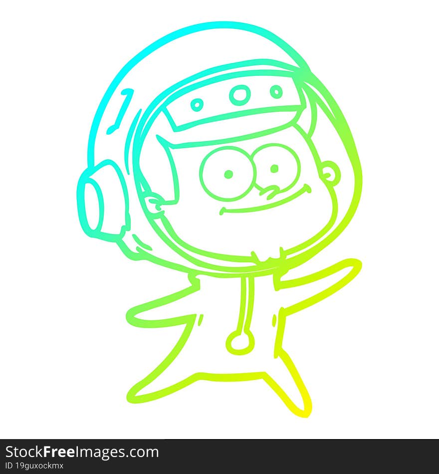 cold gradient line drawing of a happy astronaut cartoon