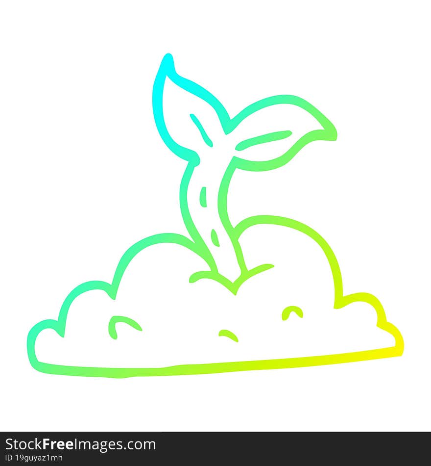 cold gradient line drawing of a cartoon growing seedling