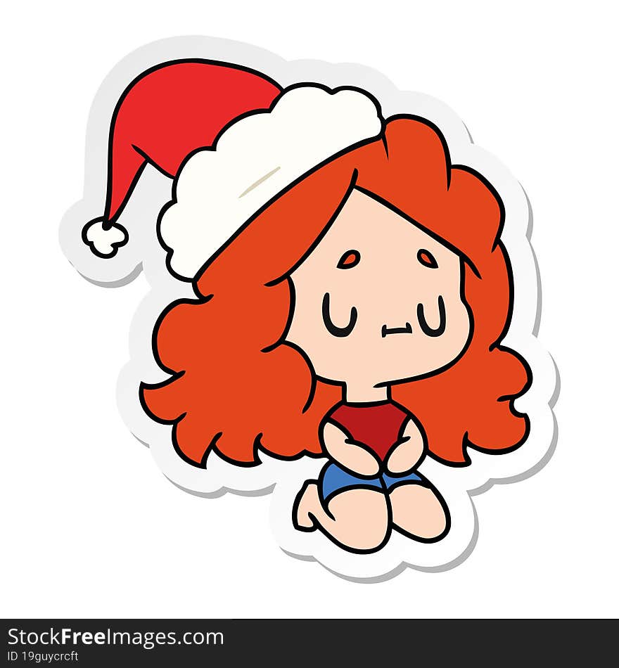 hand drawn christmas sticker cartoon of kawaii girl