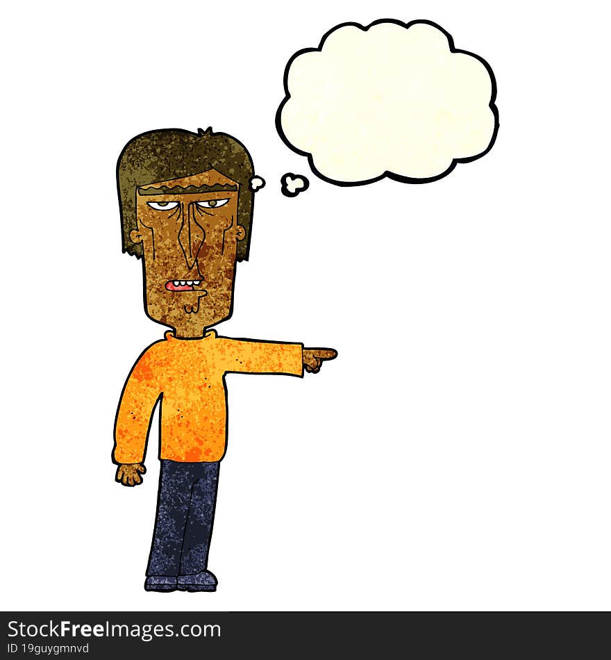 Cartoon Pointing Man With Thought Bubble